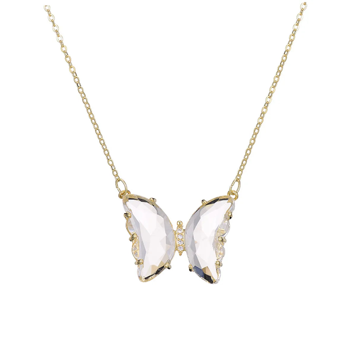 Fashion Simple Geometric Translucent Crystal Glass Butterfly Necklace