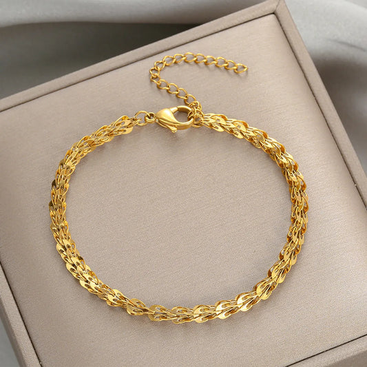 Geometric 304 Stainless Steel 18K Gold Plated No Inlaid Bracelets In Bulk