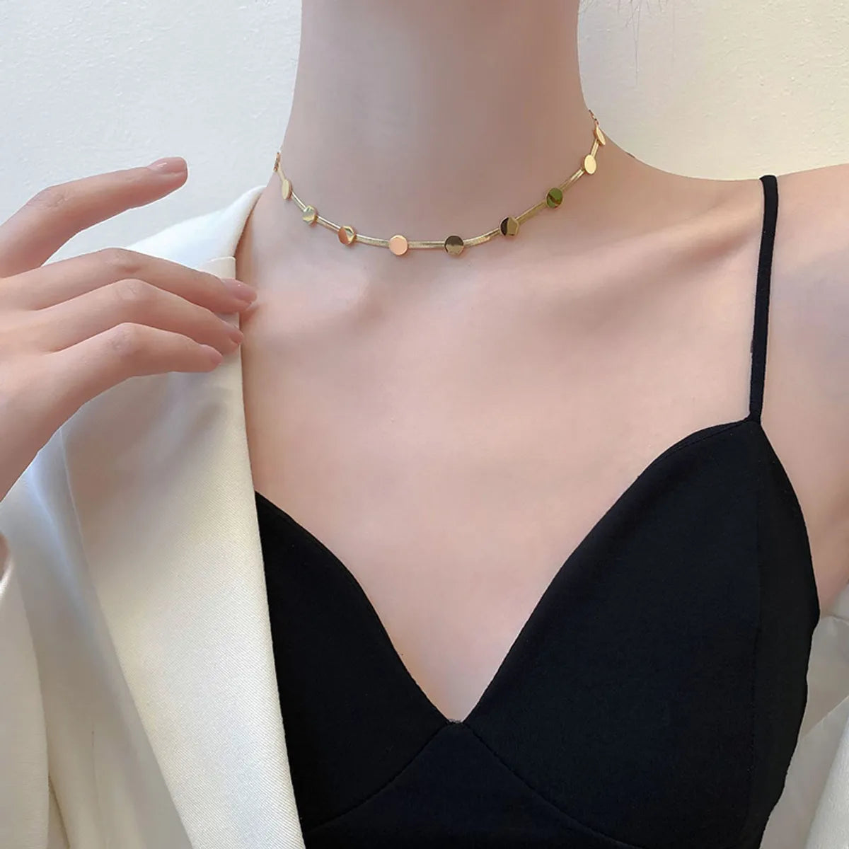 Fashion Simple Gold Titanium Steel Necklace Choker Necklace