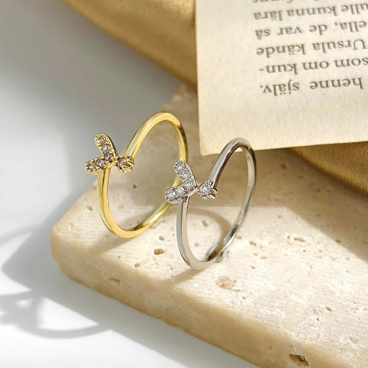 Fashion Simple Heart-shaped Ring Star Moon Crown Geometric Open Index Finger Rhinestone Copper Ring