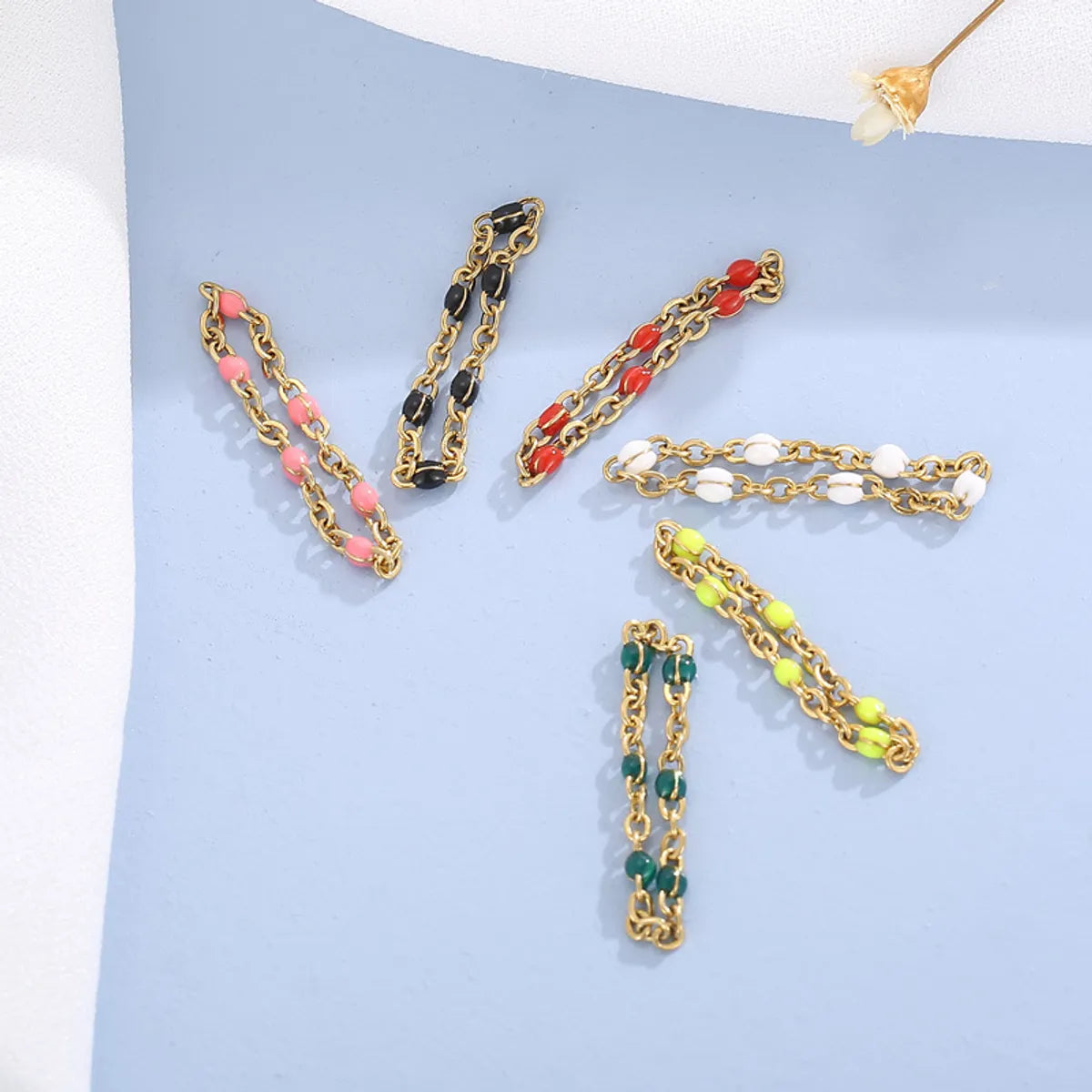 Fashion Simple Hollow Chain Color Resin Beads Stainless Steel Ring Wholesale Gooddiy