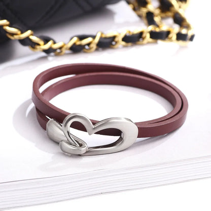 Fashion Simple Hollow Heart-shaped Double-layer Alloy Pu Bracelet