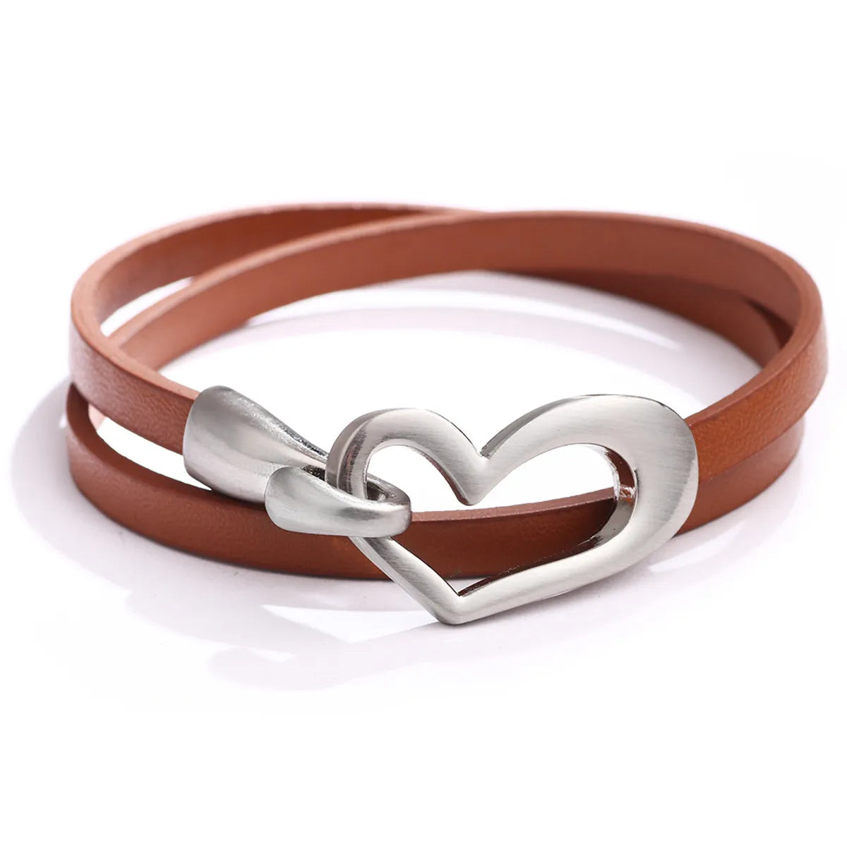 Fashion Simple Hollow Heart-shaped Double-layer Alloy Pu Bracelet