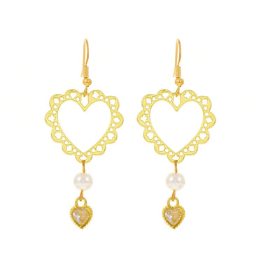 Fashion Simple Hollow Heart-shaped Metal Geometry Pearl Earrings