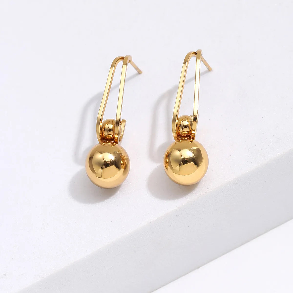 Fashion Simple Jewelry Stainless Steel Electroplated 18k Gold Ball Retro  Earrings