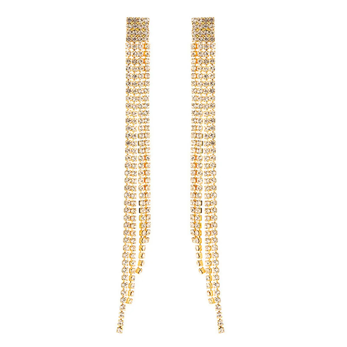 Fashion Simple Long Tassel Rhinestone Inlaid Geometric Earrings