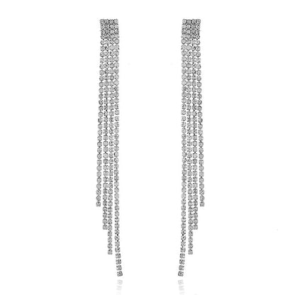 Fashion Simple Long Tassel Rhinestone Inlaid Geometric Earrings