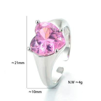 Fashion Simple Micro-set Heart-sahped Zircon Copper Ring