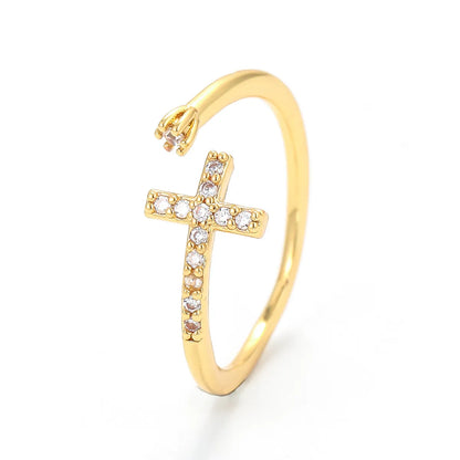 Fashion Simple Open Cross Inlaid Zircon Copper Ring Wholesale Nihaojewelry