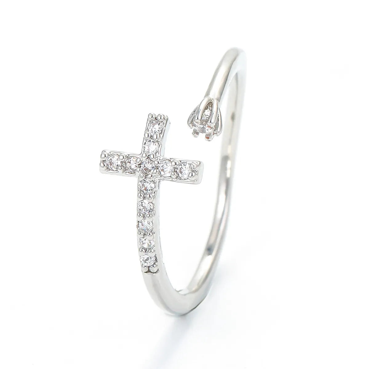 Fashion Simple Open Cross Inlaid Zircon Copper Ring Wholesale Nihaojewelry