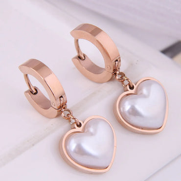 Fashion Simple Peach Heart Pearl Titanium Steel Earrings Wholesale Gooddiy