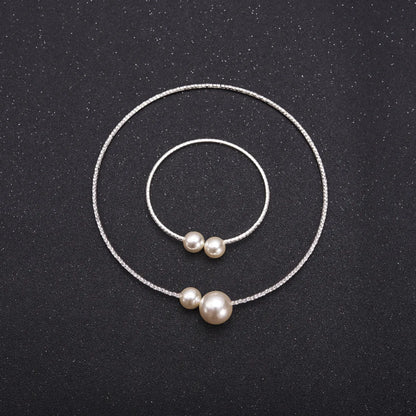 Simple Style Round Alloy Artificial Crystal Artificial Pearls Women's Bracelets Necklace Jewelry Set