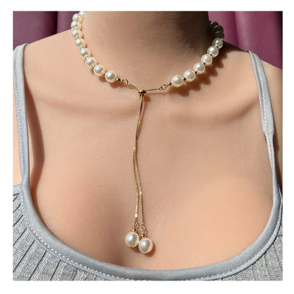 Fashion Simple Pearl Pull-Out Small Beads Pendant Female Necklace