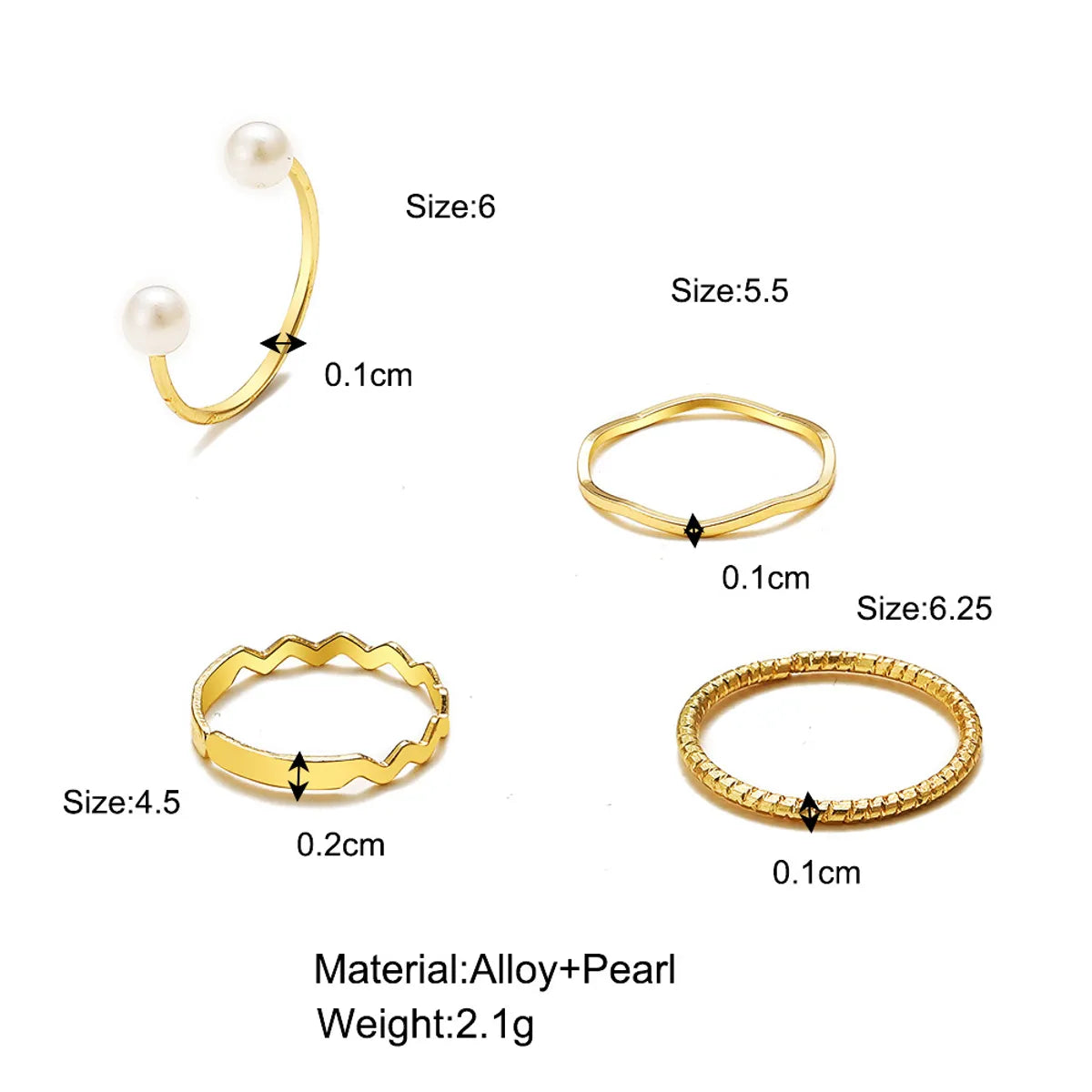 Fashion Simple Pearl Wave Twist Joint Alloy Ring Four-piece Set