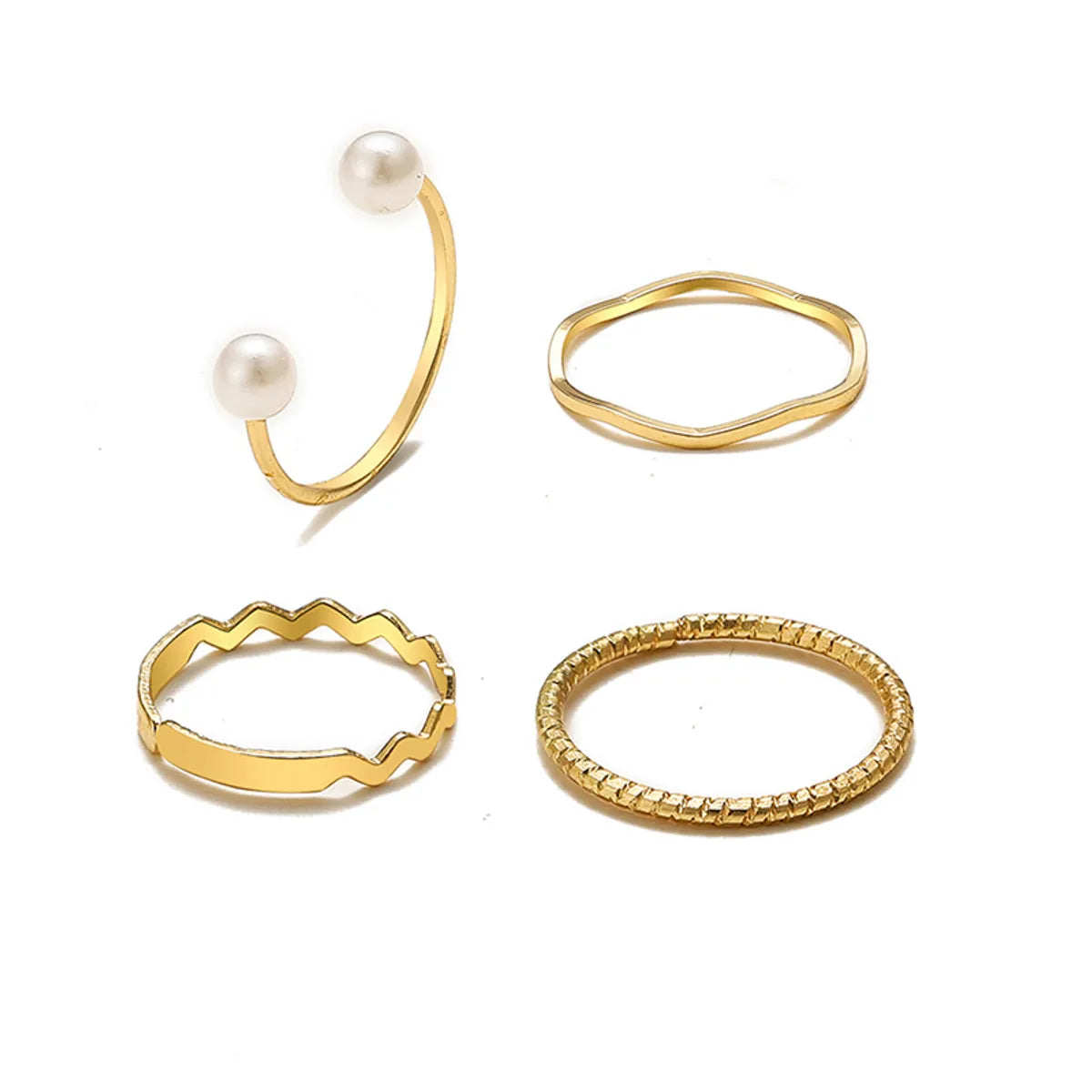 Fashion Simple Pearl Wave Twist Joint Alloy Ring Four-piece Set