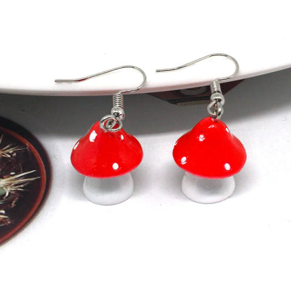 Fashion Simple Polka Dot Mushroom Cartoon Three-dimensional Resin Earrings