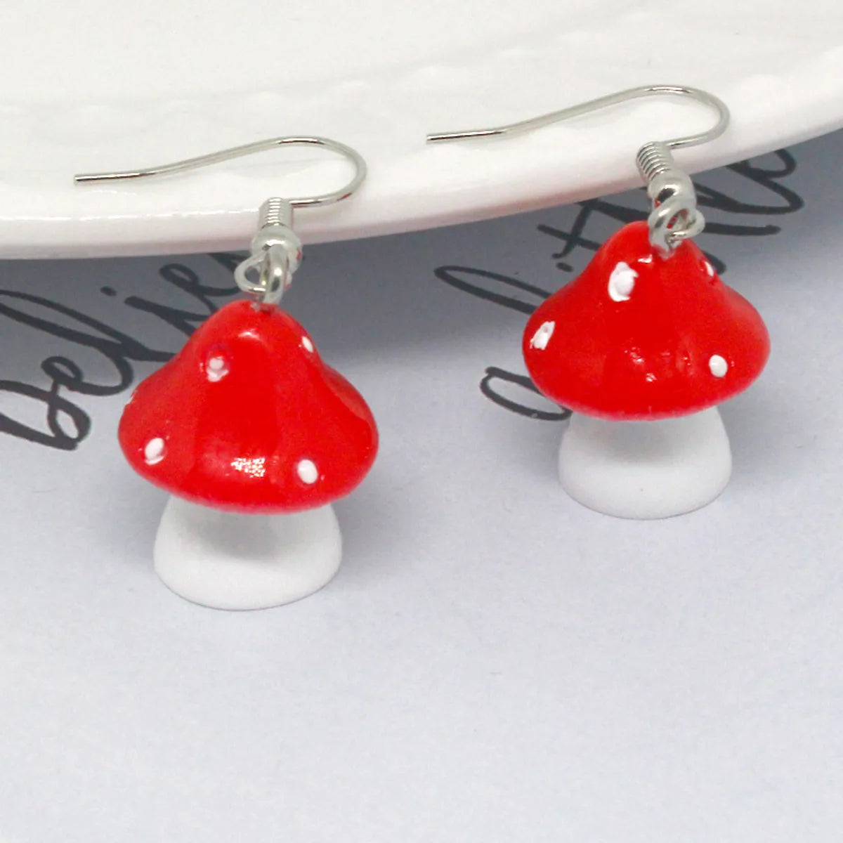 Fashion Simple Polka Dot Mushroom Cartoon Three-dimensional Resin Earrings