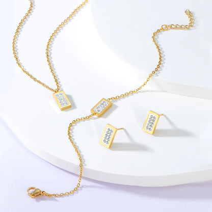 201 Stainless Steel 18K Gold Plated Fashion Plating Rectangle Zircon Bracelets Earrings Necklace