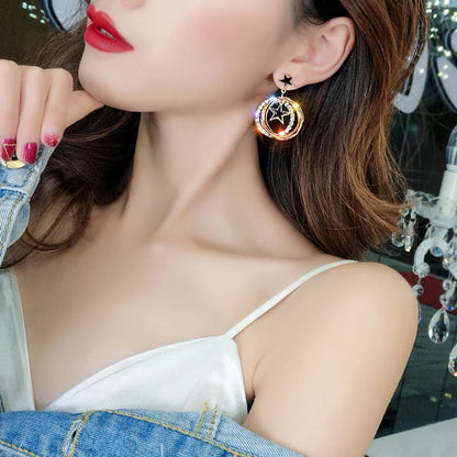 Fashion Simple Rhinestone Geometric Circle Star Ear Studs