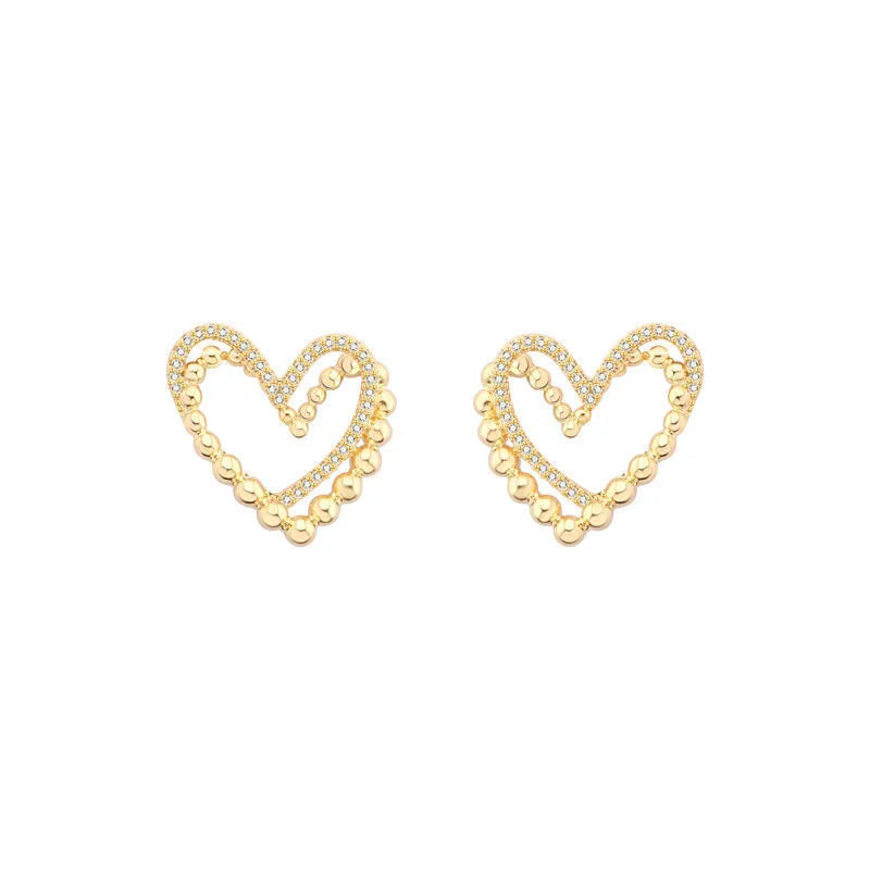 Fashion Simple Rhinestone Inlaid Heart Shape Stud Earrings For Women