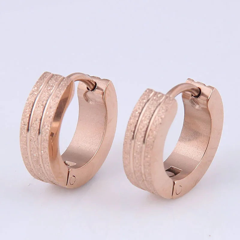 Fashion Simple Rose Gold Golden Titanium Steel Hoop Earrings