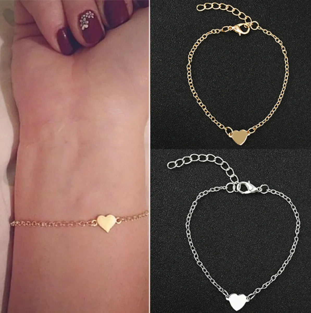 Fashion Heart Alloy Plating No Inlaid Women's Bracelets