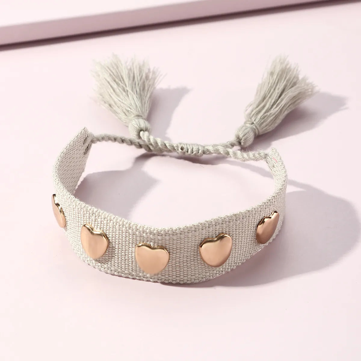 Fashion Simple Solid Color Woven Ribbon Heart-Shaped Metal Bracelet