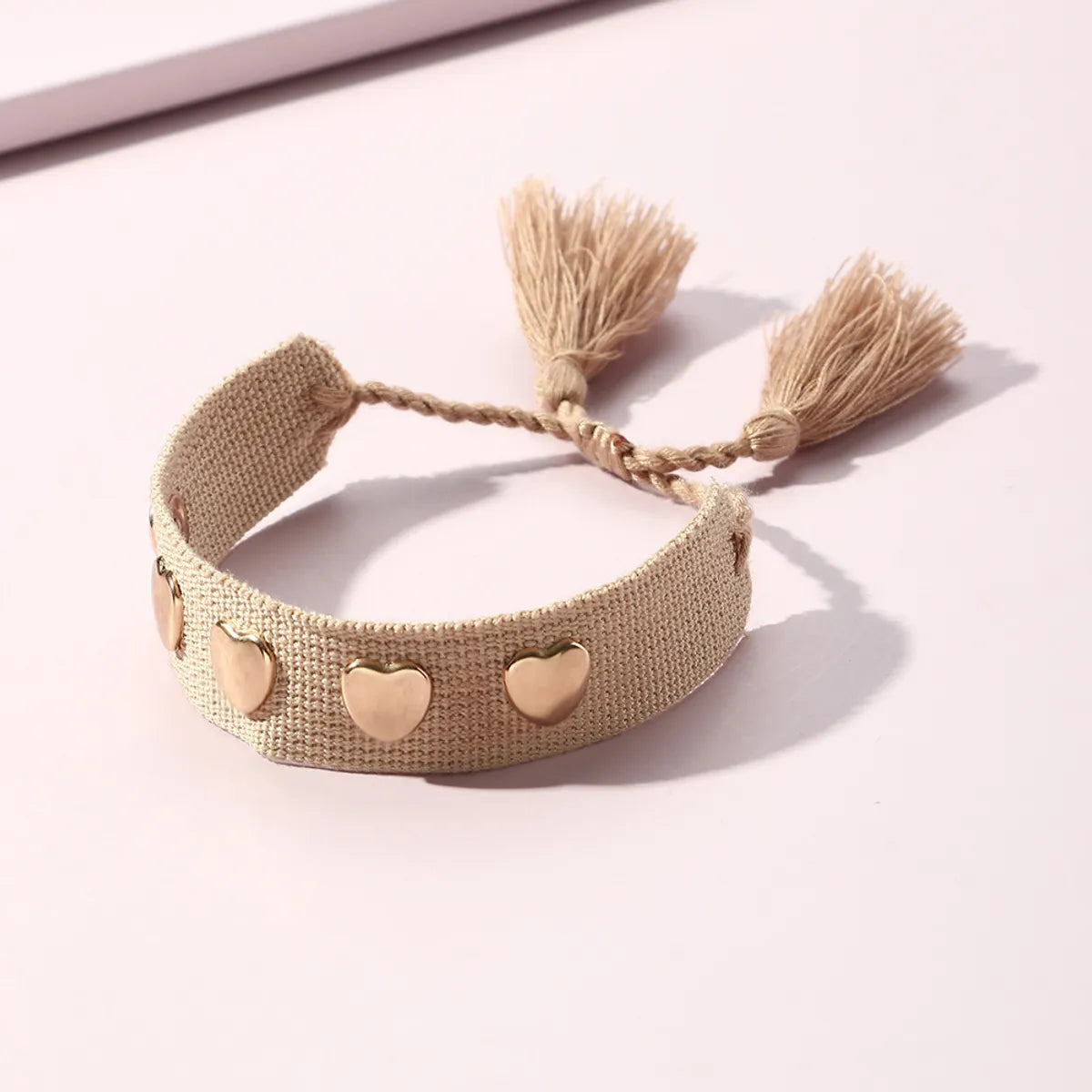 Fashion Simple Solid Color Woven Ribbon Heart-Shaped Metal Bracelet