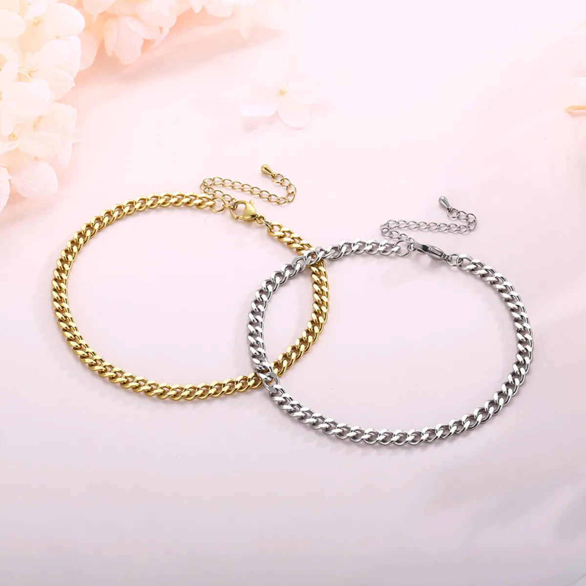 Fashion Simple Stainless Steel Cuban Chain Anklet 18k Gold Female Foot Ornament Wholesale