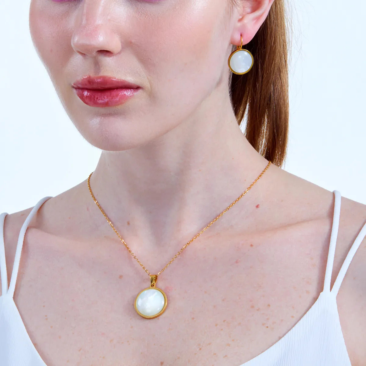 Fashion Simple Stainless Steel Electroplated 18k Gold Acrylic Round Studs Necklace Set