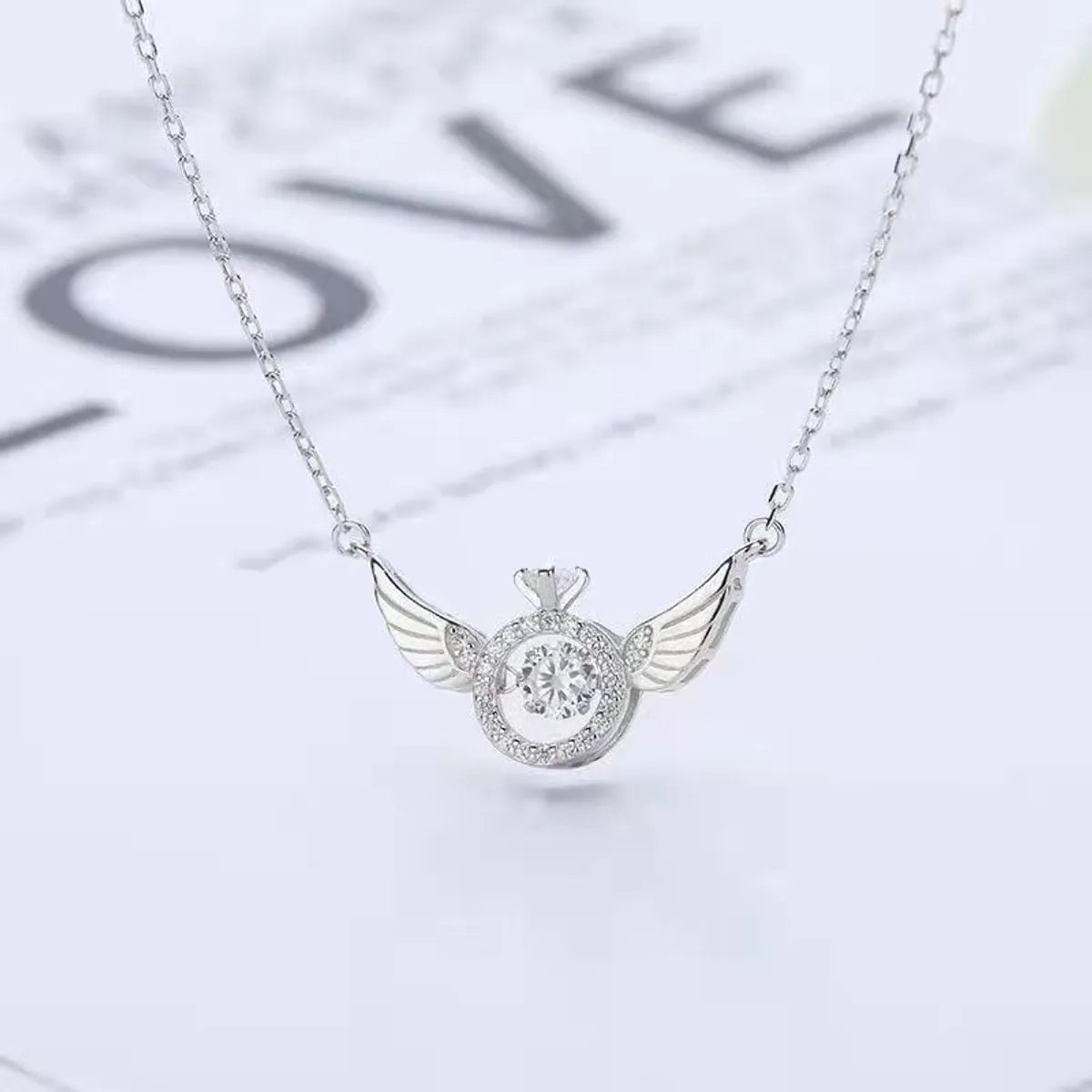 Fashion Simple Style Angel Wings Copper Inlay Zircon Pendant Necklace