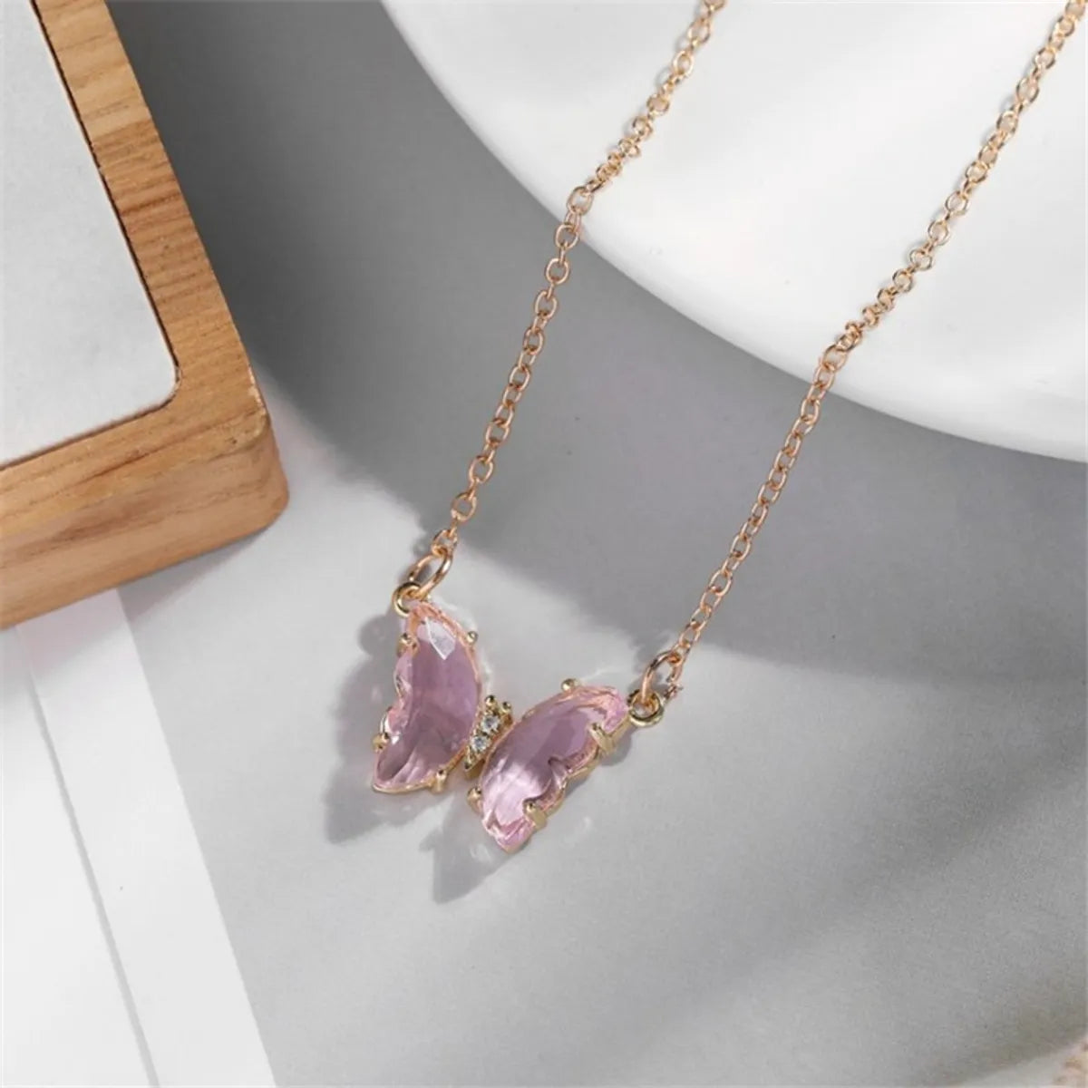 Fashion Simple Style Butterfly Alloy Plating Artificial Crystal Women's Necklace