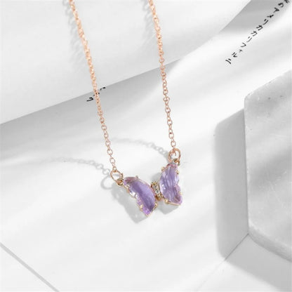 Fashion Simple Style Butterfly Alloy Plating Artificial Crystal Women's Necklace