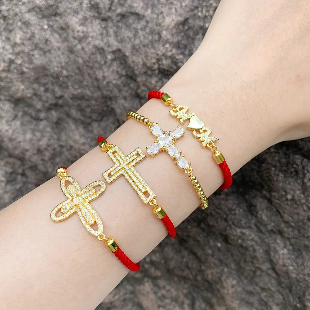 Fashion Simple Style Cross Copper Plating Inlay Zircon 18k Gold Plated Bracelets