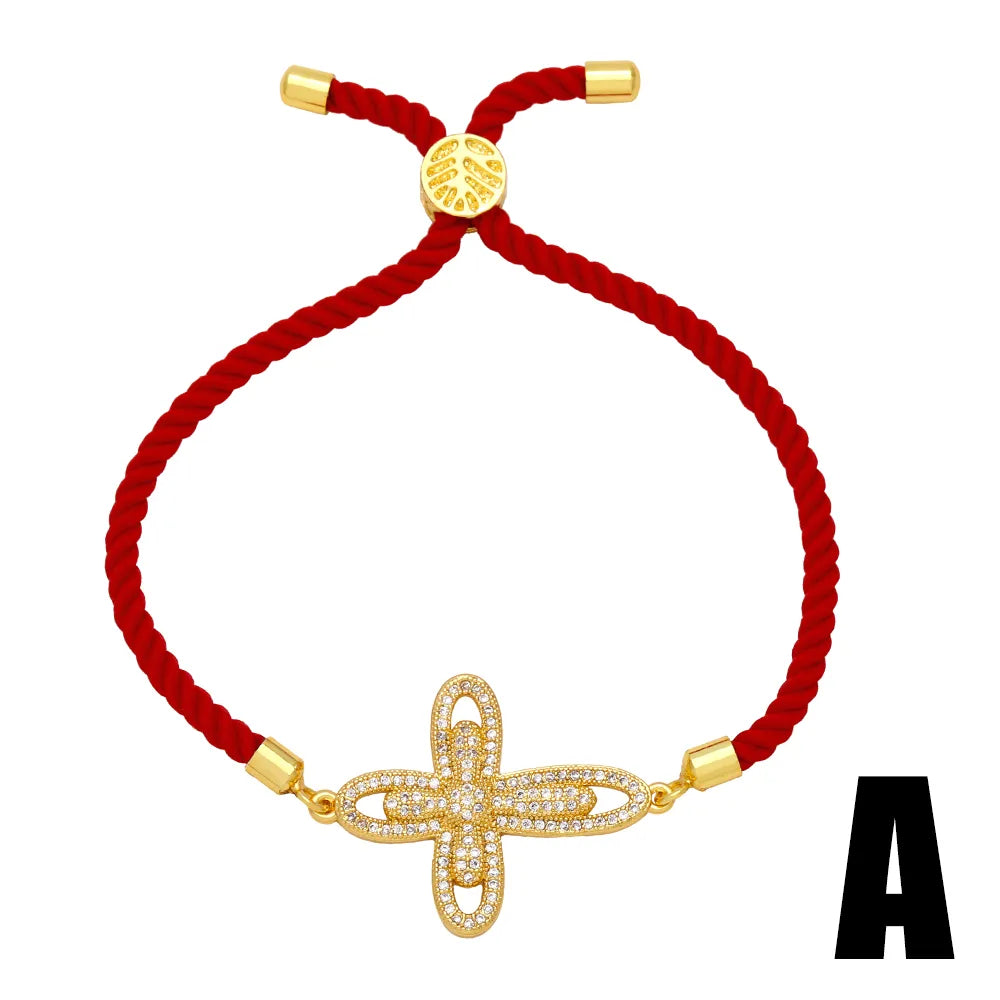 Fashion Simple Style Cross Copper Plating Inlay Zircon 18k Gold Plated Bracelets