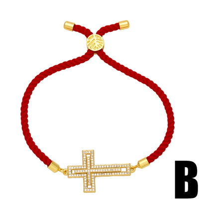 Fashion Simple Style Cross Copper Plating Inlay Zircon 18k Gold Plated Bracelets