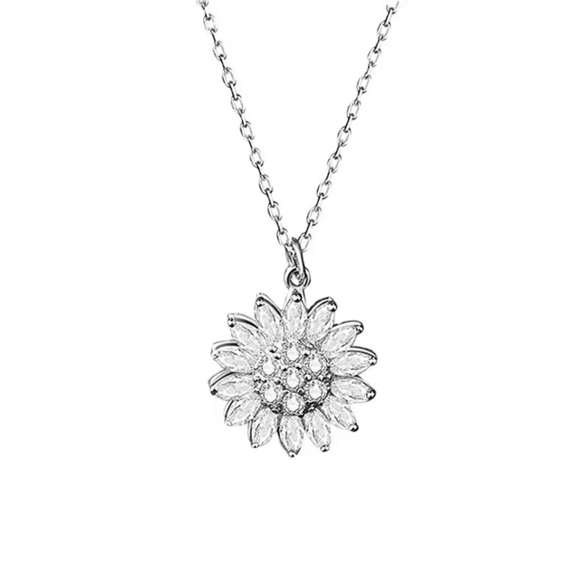 Fashion Simple Style Flower Titanium Steel Plating Flowers Zircon Necklace