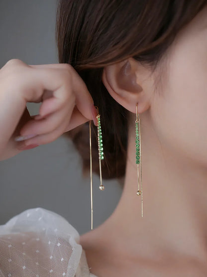 Fashion Simple Style Geometric Alloy Tassel Inlay Artificial Gemstones Women'S Earrings