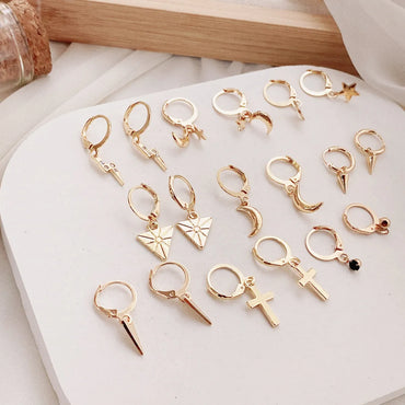 Fashion Simple Style Geometric Heart Star Moon Shape Alloy Earrings