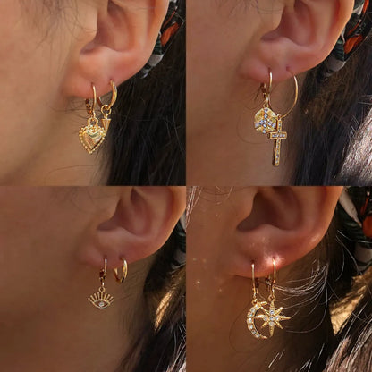 Fashion Simple Style Geometric Heart Star Moon Shape Alloy Earrings