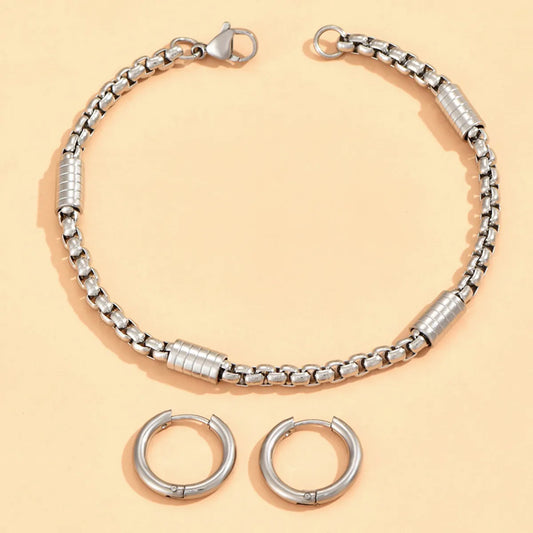 Fashion Simple Style Geometric Stainless Steel Plating Bracelets Earrings 2 Piece Set