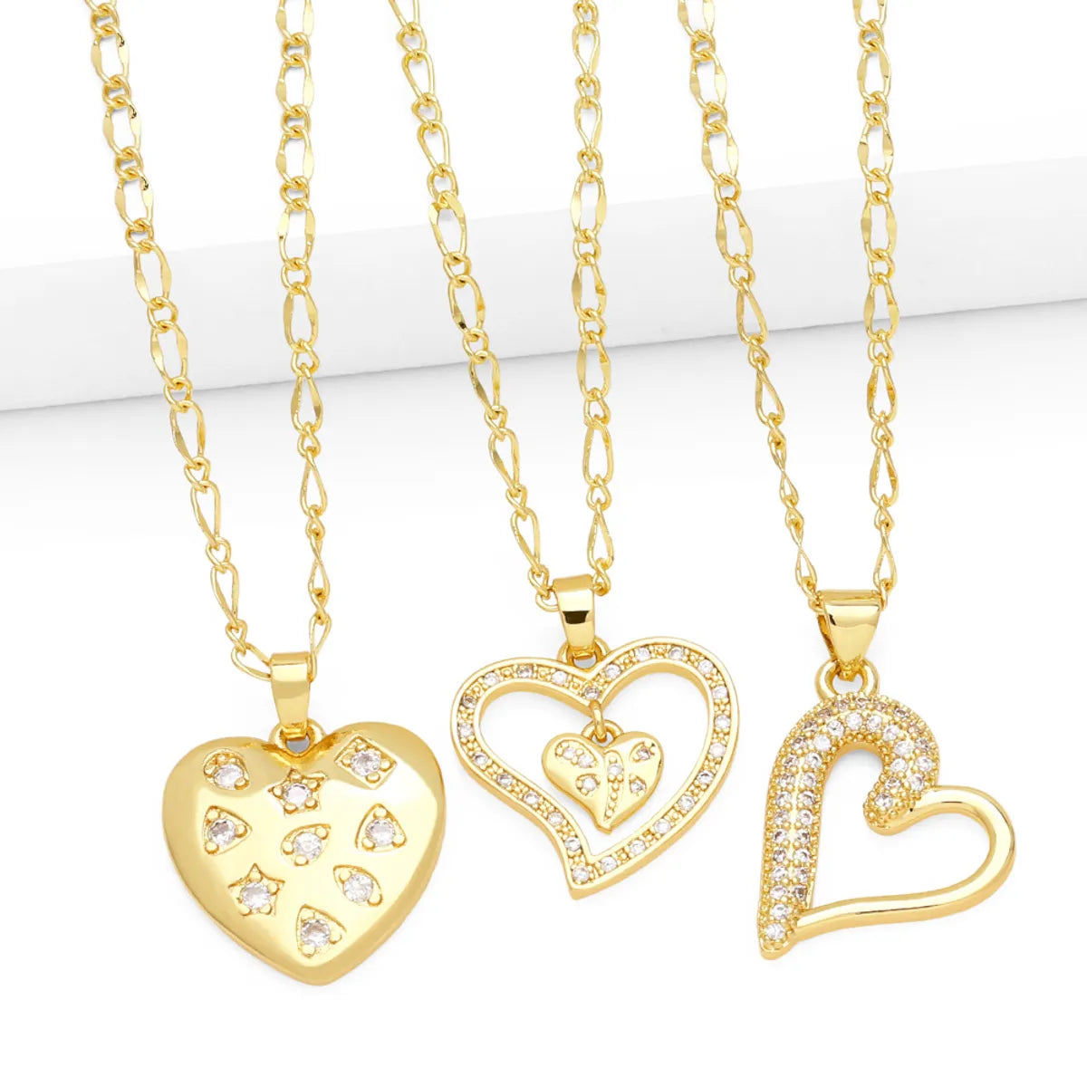 Fashion Simple Style Heart Shape Copper Plating Inlay Zircon 18k Gold Plated Necklace