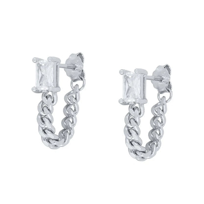 Fashion Simple Style Square Zircon Chain Copper Earrings