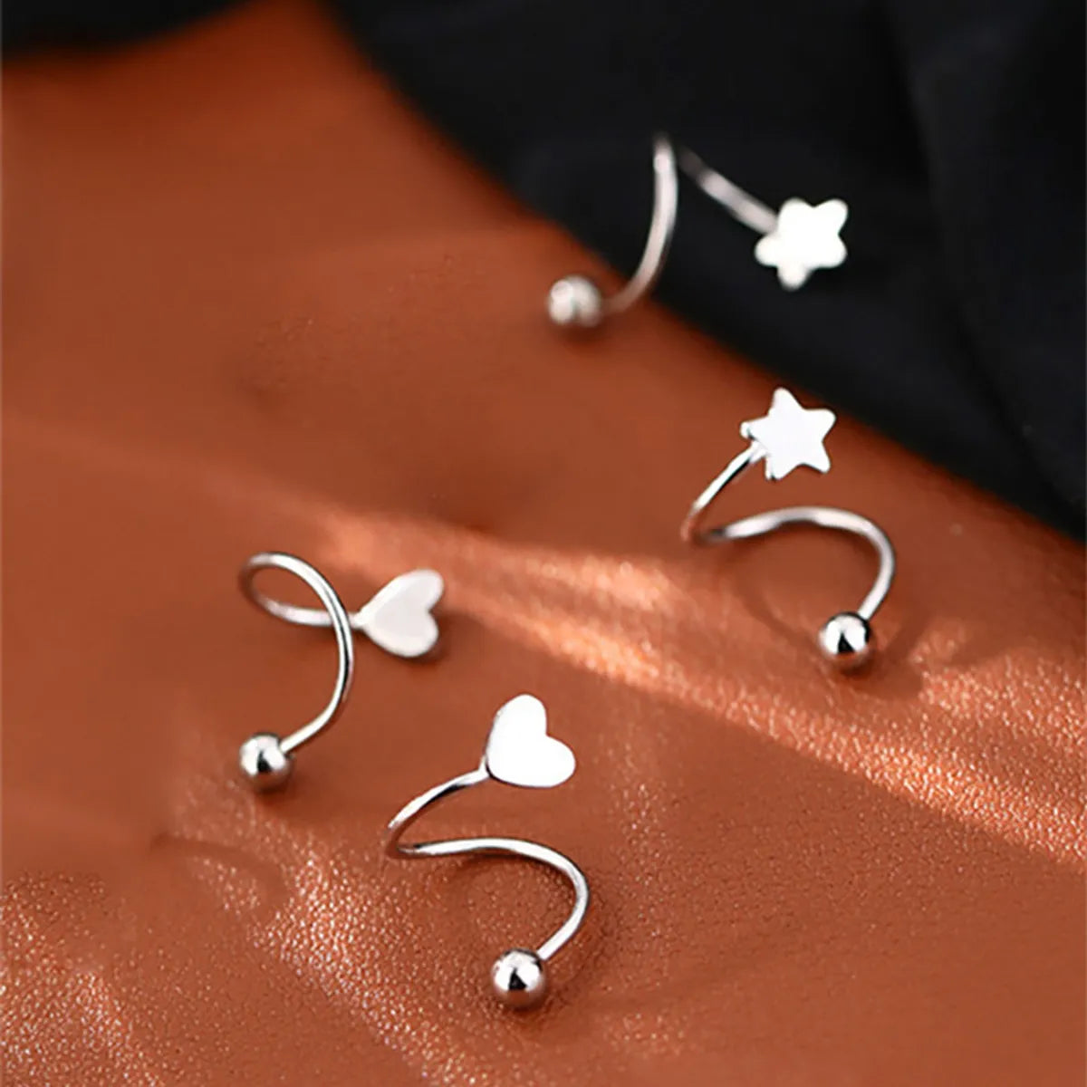 Fashion Simple Style Star Heart Shape Copper Heart Plating Metal Gold Plated Silver Plated Women'S Earrings