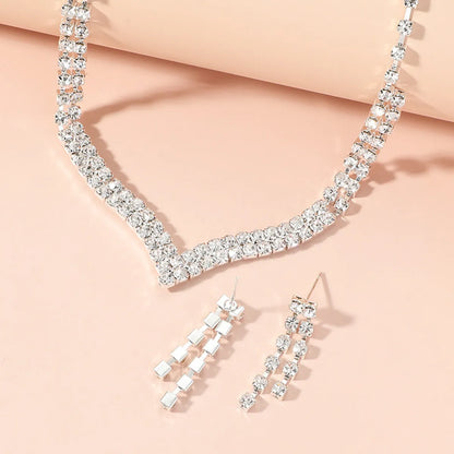 Fashion Simple Tassel Rhinestone Alloy Necklace Earrings Set