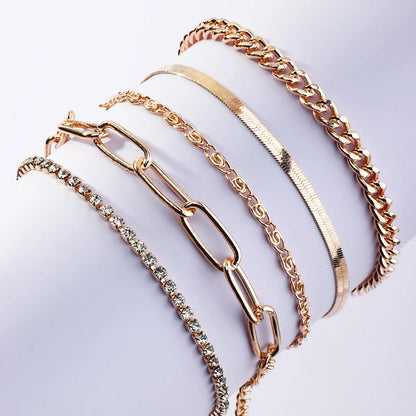 Fashion Simple Thick Chain Bracelet 5 Set