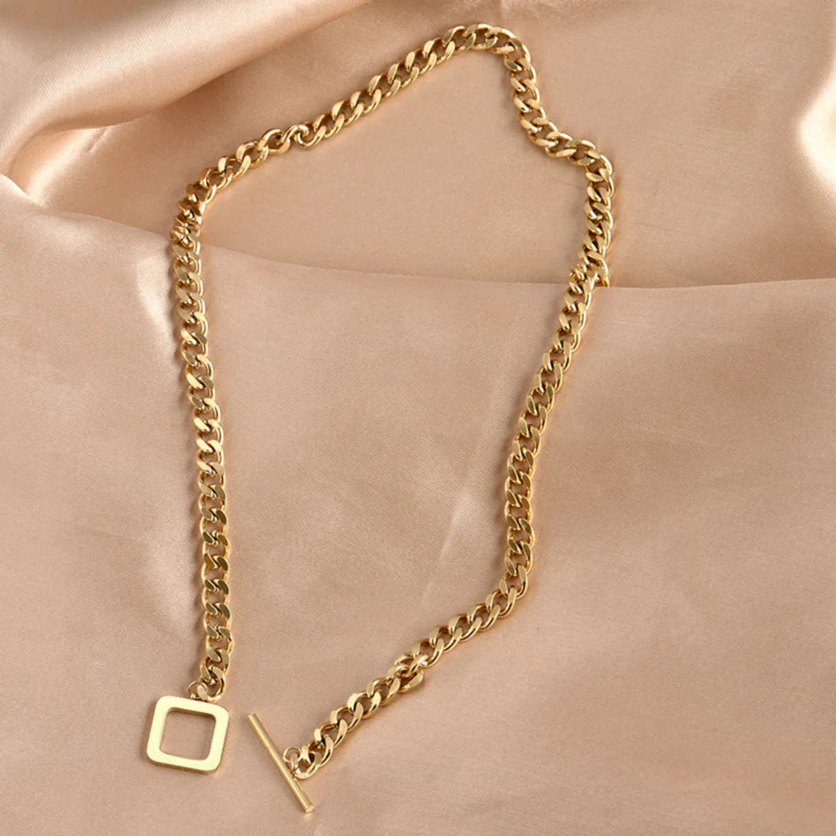 304 Stainless Steel 18K Gold Plated Hip-Hop Inlaid Gold Geometric Necklace