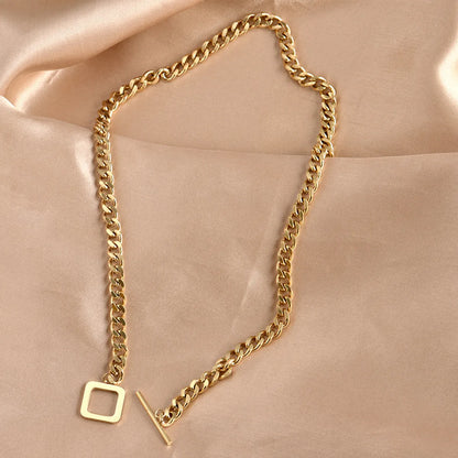 304 Stainless Steel 18K Gold Plated Hip-Hop Inlaid Gold Geometric Necklace