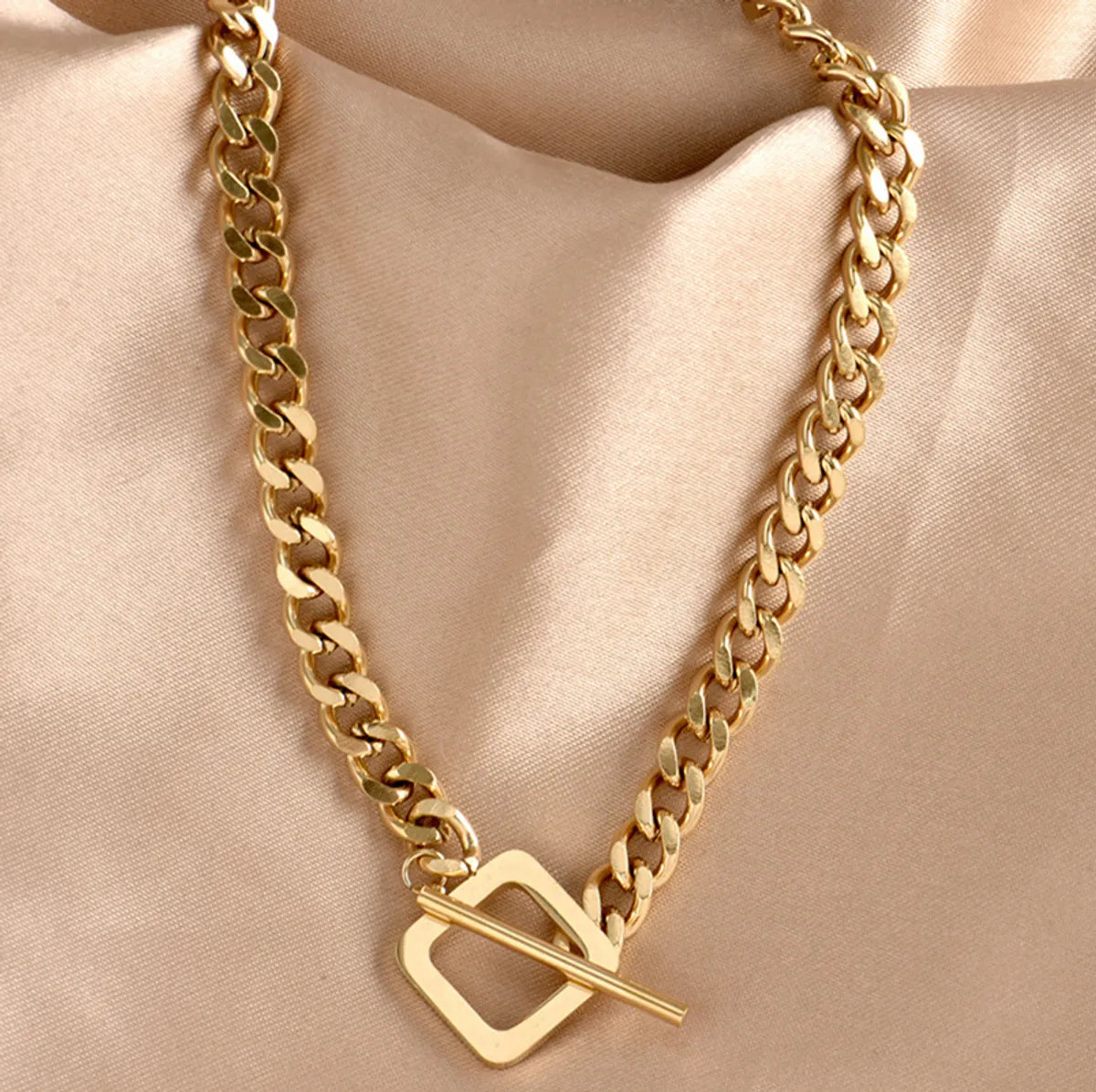 304 Stainless Steel 18K Gold Plated Hip-Hop Inlaid Gold Geometric Necklace