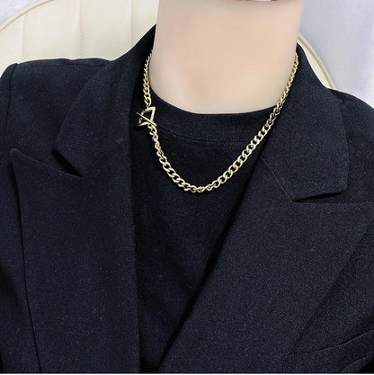 304 Stainless Steel 18K Gold Plated Hip-Hop Inlaid Gold Geometric Necklace